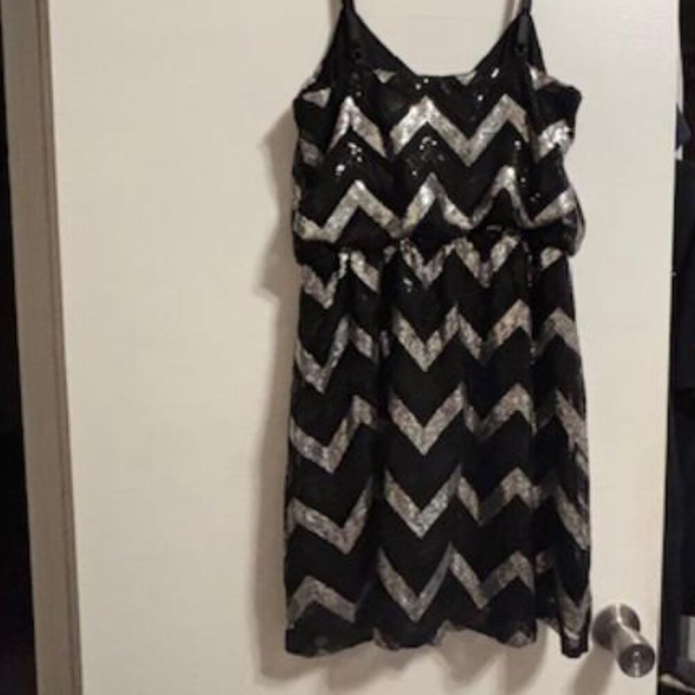 Bailey Blue, Black Sliver Sequins Sleeveless Short Dress, Stretch, Sz L